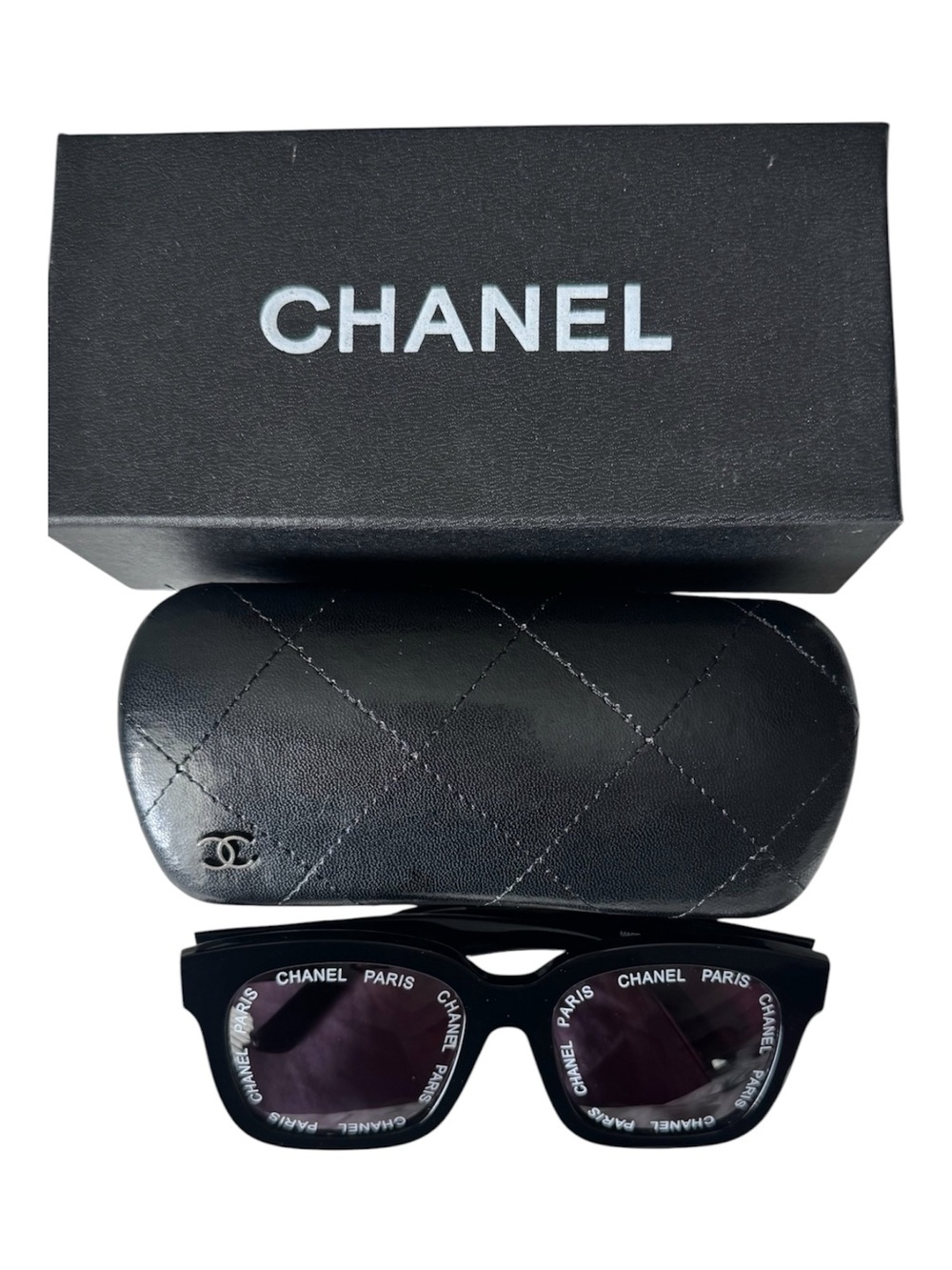 CHANEL Black Square 'Chanel Paris' Sunglasses with Dark Lenses - Picture 4 of 7